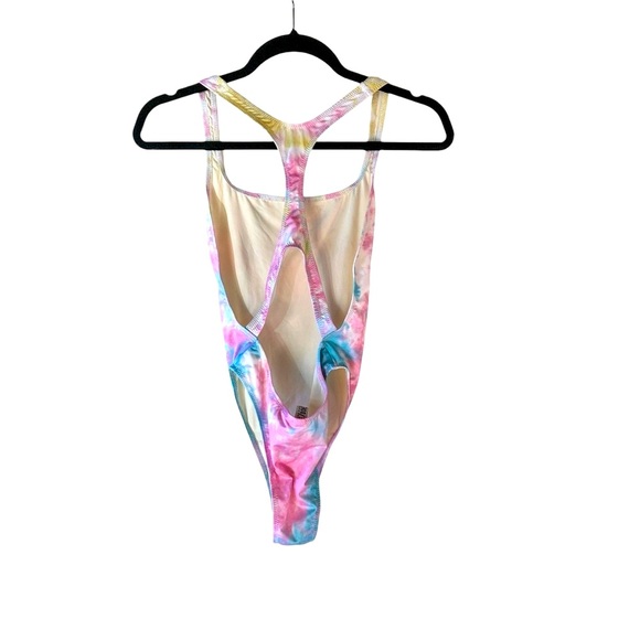 Solid and striped x redone tie dye one piece 80s style bathing suit - Picture 3 of 8